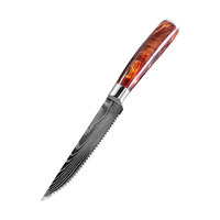 Couteau à steak avec motif damas gravé Lame tranchante en acier inoxydable à haute teneur en carbone avec manche en résine