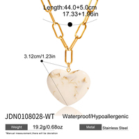 Collier J&D Vintage Automne Hiver en Acier Inoxydable avec Chaîne Plate Ovale et Pendentif Cœur Tournoyant Tortue Blanc Marron