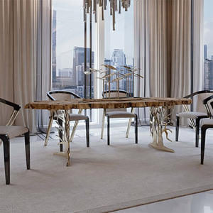 Juego de Mesa y Sillas de Comedor de Lujo Redondas y Ovaladas de Madera y Vidrio Brillante, con Patas Doradas, para 6, 8, 10 o 12 Personas, para Casa o Villa - Product Image 4