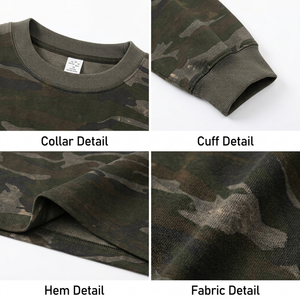 Custom Camo Oversized Sweatshirt Unisex Crewneck Camouflage Pullover 8014 Vintage Streetwear Heavyweight Long Sleeve Top - Product Image 4