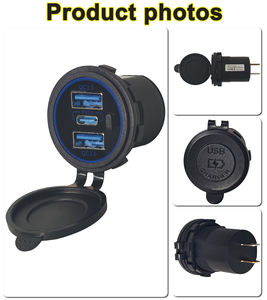 Chargeur de voiture avec 3 ports USB personnalisés, double USB QC3.0, Type C PD3.0, 12V 24V, prise USB pour bus, avec lumière LED et couvercle étanche IP65 - Product Image 2