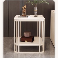 Table basse double couche de style italien, luxe léger, avec espace de rangement, plateau en dalle de pierre, structure métallique – Design ultra-étroit pour petits espaces