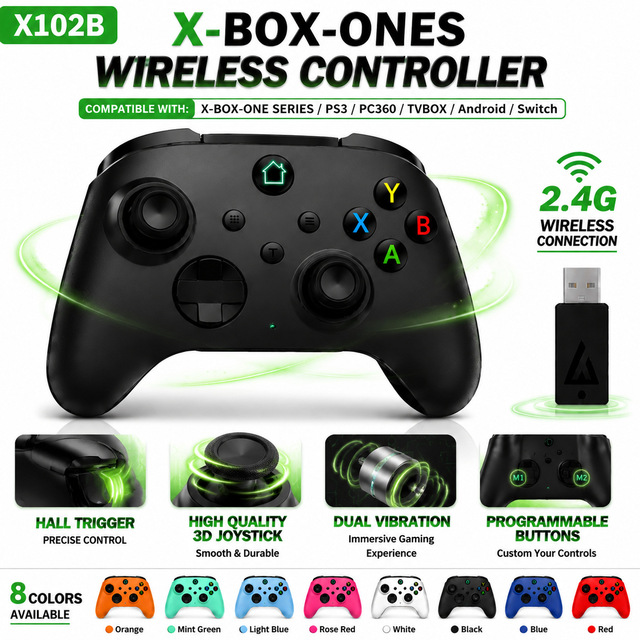 2.4Ghz Wireless Gamepad X-box One/S/XSX Game Controller Vibration Motor Turbo Motion Sensing-Programmable for