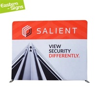 Support de bannière personnalisé de 2,4 m pour photomaton avec kit imprimé, tissu tendu, cadre en alliage d'aluminium et housse type taie d'oreiller pour salons professionnels