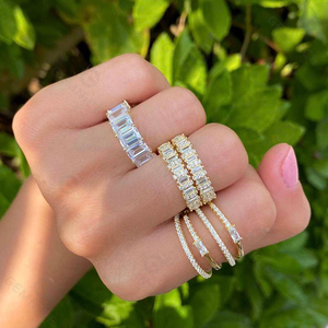 <span class=keywords><strong>Anello</strong></span> da donna con cinturino <span class=keywords><strong>sottile</strong></span> in <span class=keywords><strong>argento</strong></span> sterling 18 carati vermeil baguette con diamante in <span class=keywords><strong>argento</strong></span> sterling 925 - Product Image 2