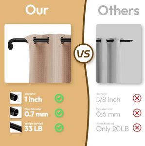 Tringles à rideaux en métal occultantes, design enveloppant réglable, robustes, épaisseur 1 pouce, noir mat, longueurs <span class=keywords><strong>de</strong></span> 48 à 84 pouces - Product Image 4