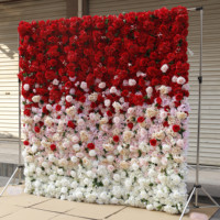 Panneau mural personnalisé en rose de soie blanche 3D pour décoration de mariage rangée de fleurs artificielles enroulable de rouge décoration de fond de scène mur de fleurs roses