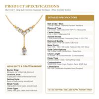 Collier personnalisé en or massif 14K 18K avec diamants de laboratoire VVS-VS 2ctw, pendentif en forme de V, collier en forme de Y, pendentif en diamant marquise