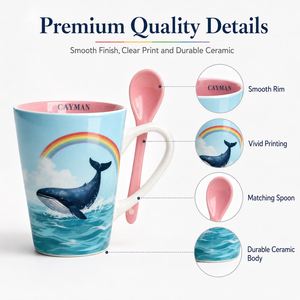 Tazas de Cerámica Personalizadas con Diseño Oceánico y Cuchara, Recuerdo Turístico de las Islas Caimán, para Mayoristas de Regalos - Product Image 4