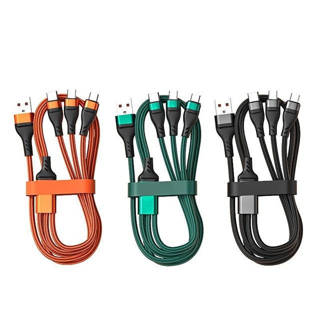 Super Fast 100W 3-in-1 USB 2.0 Type-C Nylon Braid Custom Logo 1.2m Quick Charging Cell Phone Charger Cable 12 Months Pure Copper