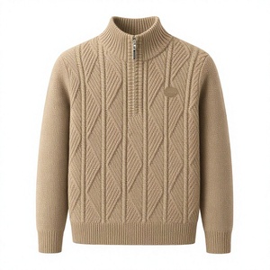 Pull en laine d'hiver pour homme, respirant, anti-plis, anti-rétrécissement, tricoté, avec logo frontal, col roulé mi-haut - Product Image 2