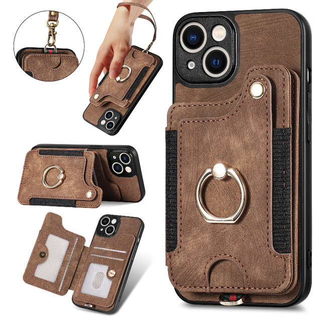 RFID Blocking Leather Case with Card Holder for Samsung Galaxy S21 S20 FE S23 S22 Ultra,Ring Stand Card Case for iphone 12 14 13