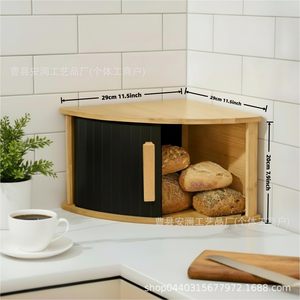 Boîte à pain d'angle en bambou 29cm X 29cm X 20cm avec couvercle coulissant, rangement de cuisine, couleur bois naturel - Product Image 1