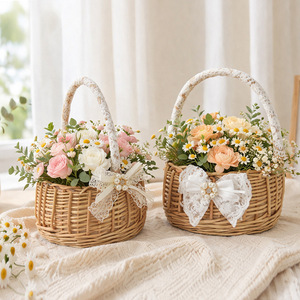 Wicker Flower <b>Basket</b> Round Handmade Standing Type Gift For Wedding Or Garden Decor - Product Image 4
