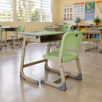 Ensemble chaise et bureau d'écolier en HDPE monobloc avec poignée de transport intégrée, assise 390x390mm, support en acier résistant à la corrosion