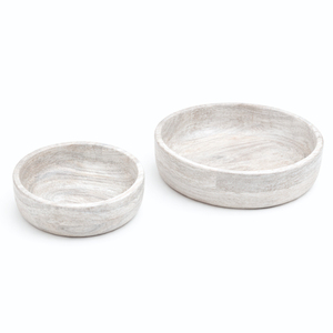 Juego Premium de 2 Tazones para Ensalada de Madera Tallada Blanca con Diseño Profundo y Ancho, Duraderos y Ecológicos - Product Image 1