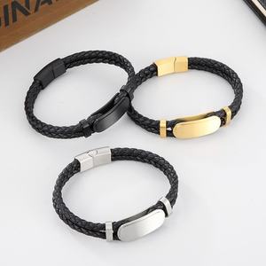 2024 High Quality Custom Stainless Steel Engraving Logo Leather Bracelet for <b>Men</b> Women - Product Image 6