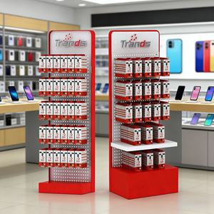 Système d'affichage de panneaux perforés en métal avec crochets, étagères, support au sol pour accessoires de téléphonie mobile et produits 3C, magasin de détail - Product Image 1