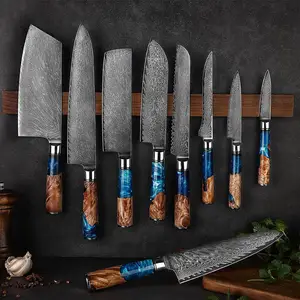 Lüks mavi reçine kolu şam çeliği bıçak şef pişirme VG10 67 katmanlar japon mutfak bıçakları şam bıçak seti