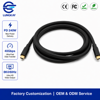 Kabel USB4 LUNG KAY 40Gbps 240W PD 3.1 Pengisian Cepat Video 8K Silikon Lembut Fleksibel Tipe-C ke Tipe-C untuk MacBook SSD