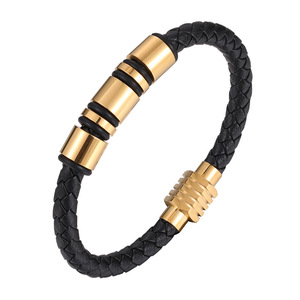 สร้อยข้อมือผู้ชายหนังแท้สีดำคุณภาพสูงพร้อมตัวล็อกแม่เหล็กสแตนเลส - Product Image 4