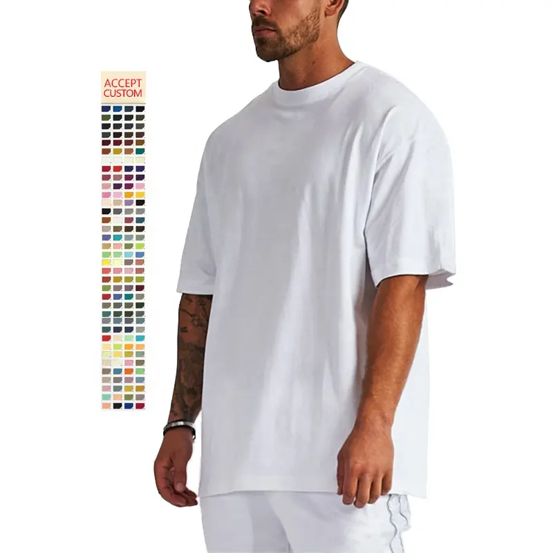 2024 Người Đàn Ông Của Thời Trang Chất Lượng Cao New 200gsm Cotton Tùy Chỉnh Tắt Vai Lỏng Rắn Màu T-Shirt