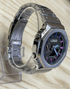 Montre de sport et d'affaires pour homme avec mouvement à quartz, boîtier en acier inoxydable de luxe, bracelet en cuir, étanche, avec calendrier - Product Image 2