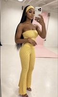 Ensemble deux pièces personnalisé à pois pour femme : haut bustier et pantalon évasé – Collection été