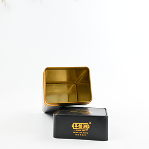Custom Luxury Gold Line Print Tall Rectangular <b>Metal</b> Tea Tin Can Black Lid Empty Tin <b>Box</b> for 300g Ceylon Black Tea Packaging - Product Image 1