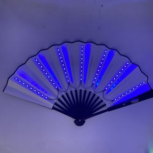 Ventilador plegable de arte popular con luz LED, ventilador Rave decorativo de bambú de 33cm para fiestas, técnica de baile Flash tallada - Product Image 1