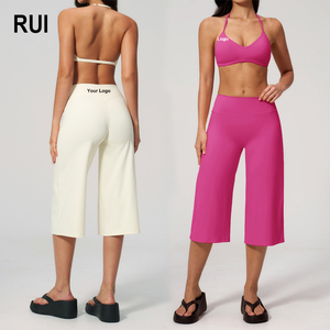 RUIQUWIN Custom Women's Casual Two Piece Set <b>Padded</b> Bra Wide Leg Middle Pants Sport Lounge Wear Yoga Summer Outfit - Product Image 1
