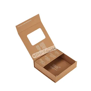 Custom Magnetic Luxury Box Rigid Brown Kraft Paper Folding Box with Clear Window
