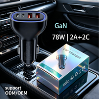 Chargeur de voiture HNT Wholesale78W GaN 4 ports 2C+2A avec charge rapide, sortie 5V/3A, matériau ignifuge PC+ABS pour ordinateur portable et téléphone portable
