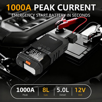 Démarreur de saut 12V 1000A avec compresseur d'air 10000mAh Haute puissance 150 PSI Gonfleur de pneus Lumière LED Écran numérique Anti-étincelles