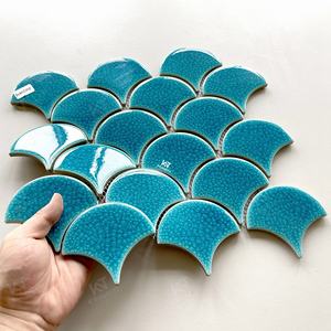 Azulejo de mosaico de cerámica de porcelana esmaltada azul craquelado de hielo de escamas de pescado de baño para decoración del hogar - Product Image 4