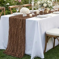 Chemin de table en gaze de polyester beige style bohème personnalisé, chemin de table rustique en toile de jute pour décorations de table de mariage et d'anniversaire