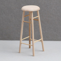 TERSEDIA Furnitur Miniatur Rumah Boneka Skala 1:12 dari Kayu Solid, Model Kursi Bar Buatan Tangan, Bangku Bundar Kecil