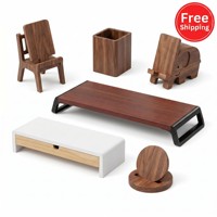 Elegante Soporte de Bambú para Computadora de Escritorio - Conjunto de Accesorios Modernos para Muebles de Oficina con Caja para Cables