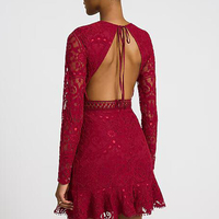 Robe courte à volants décontractée en dentelle à col rond et manches longues, respirante, impression numérique, tissage, service OEM