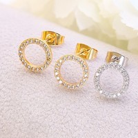 Élégantes boucles d'oreilles clous cercle en argent S925 plaqué or 18 carats avec zircon pavé, boucles d'oreilles fines cercle ouvert