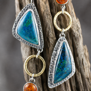 Orecchini Pendenti Vintage a Triangolo Bicolore con Motivi Floreali, Gioielli di Moda per Donne - Product Image 4