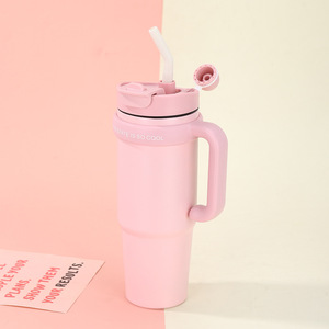 Bouteille de voyage isotherme à double paroi personnalisée en acier inoxydable avec paille et couvercle - Product Image 2
