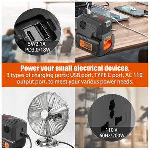 200W portatile AC <span class=keywords><strong>inverter</strong></span> con USB TYPE-C PD3.0 per <span class=keywords><strong>Black</strong></span> & <span class=keywords><strong>Decker</strong></span> <span class=keywords><strong>power</strong></span> tool 40V batteria al litio esterno <span class=keywords><strong>power</strong></span> bank luce LED - Product Image 5