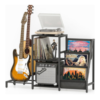 Rak Penyimpanan Piringan Hitam Vinyl Minimalis Modern Tiga Tingkat dari Besi, Penyangga Gitar, Rak Pajangan, Perlengkapan Rumah, Studio Musik