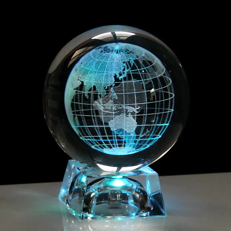 Creativo personalizado 3D láser tallado globo tierra bolas de cristal para regalo de negocios