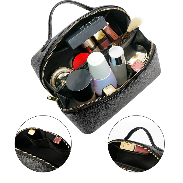 Wholesale Portable Vegan Leather Makeup Cosmetic Bag with Custom Logo Fashion Style Zipper Closure