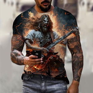 เสื้อยืดลายกีตาร์พังก์วินเทจสำหรับผู้ชาย เสื้อยืดสตรีทแวร์ลายกีตาร์สุดเท่ พิมพ์ลาย 3 มิติ ออกแบบเสื้อยืดเองได้ สำหรับฤดูร้อน - Product Image 4