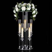 Candélabre en acrylique de luxe LANJO de haute qualité à 5 bras avec support pour fleurs, 23,6 pouces, élégant support transparent pour bougies LED
