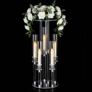 Candélabre en acrylique polyvalent LANJO Luxury à 5 bras avec support à fleurs, 23,6 pouces, élégant porte-bougie transparent pour bougie LED - Product Image 1