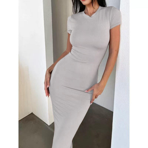 Robe élégante unie à manches courtes et coupe ajustée pour femmes européennes et américaines, collection 2026 – Idéale pour les tenues décontractées - Product Image 6